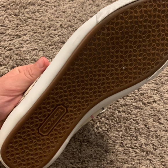 Coach. Barrett Tattersall sneakers. Cream background with multi colored plaid. - Picture 5 of 8